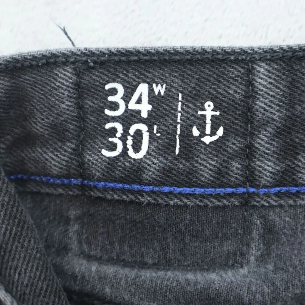 Nautica Pants Mens 34 Black Straight Mid Rise Cotton Pocket Charcoal Denim Jeans
